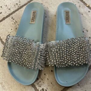 Badgley Mischka Light Blue Crystal Embellished Sandals